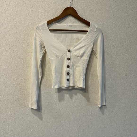 Reformation Virgil White Ribbed Top - Picture 2 of 4